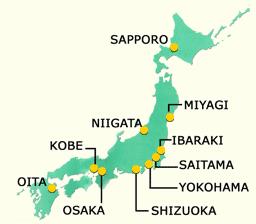 Mapa do Japão com as cidades sedes dos jogos.